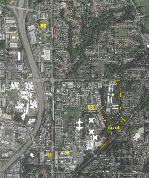 Red route was the first not-so-wet one. The yeallow was the one that got me dripping water from my hair. The pink ones were the ones I gave up on doing...