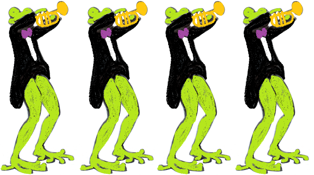 Frogs playing the trumpet